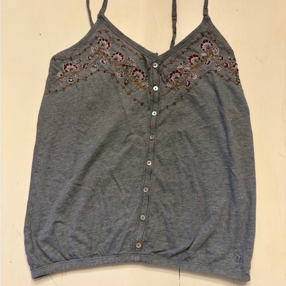 Y2k Abercrombie & Fitch Grey Button Down Elastic Waist Cami Tank Top Beaded M